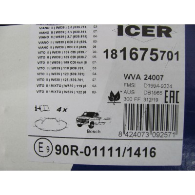 Колодки тормозные передние VITO W639 ICER 181675