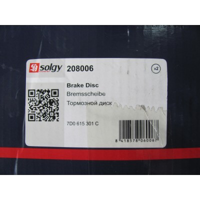 Передний тормозной диск Volkswagen T4 (ATE) SOLGY 208006